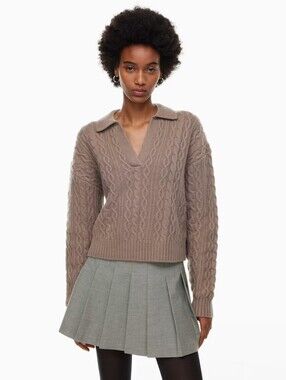 ARITZIA SUNDAY BEST Lottie Sweater XS Merino wool open-neck polo shirt Brown